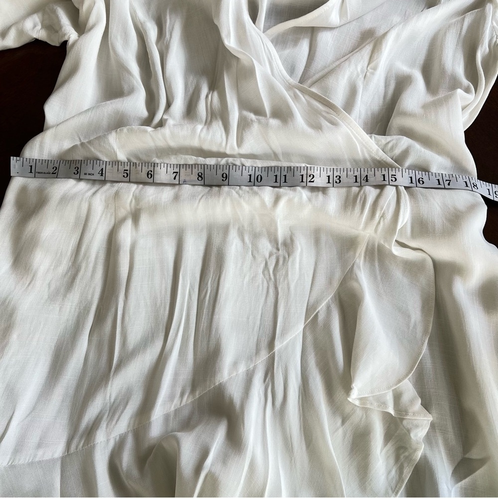 City Chic | Evans White Ruffle Hem Wrap Mini Dress - Picture 5 of 7